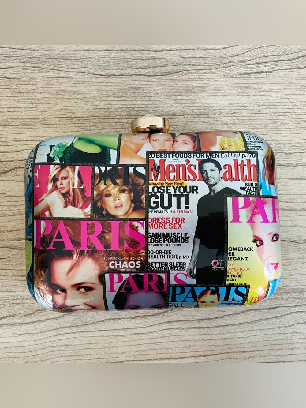 Magazine-Print Clutch Purse